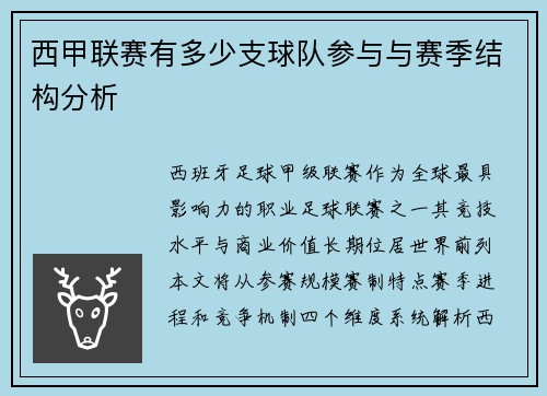 西甲联赛有多少支球队参与与赛季结构分析