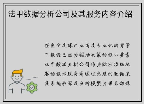 法甲数据分析公司及其服务内容介绍